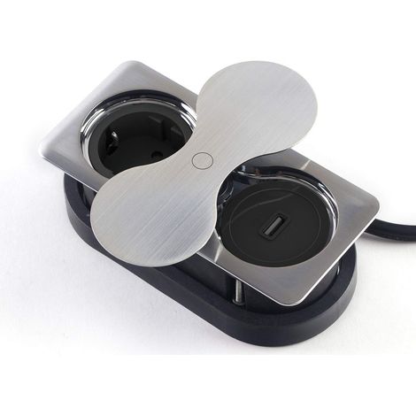 Doppel Einbausteckdose eckig Edelstahloptik gebürstet mit Schuko / USB (1/4)