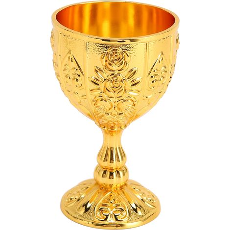 Verre à vin en métal gaufré à motif vintage, détails raffinés, décoration intérieure, cadeau, doré (1/5)