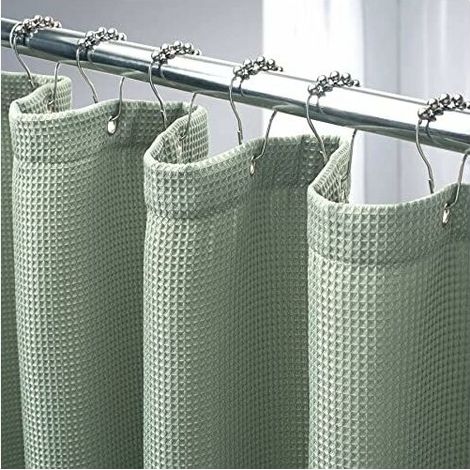 Duschvorhang, 180 x 180 cm, salbeigrün, Waffelstruktur, wasserabweisendes Material, 12 Metallösen, hochwertiges Polyester, strapazierfähig, salbeigrün (1/5)