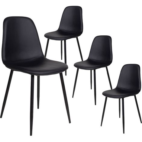 DYVIK - Lot de 4 Chaises Simili Noir et Piétement Acier Noir (1/5)