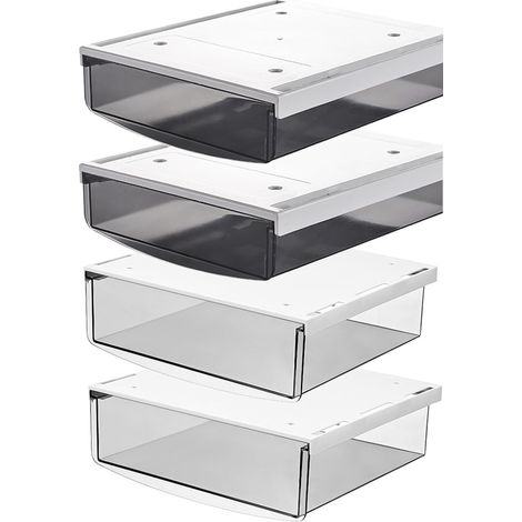 4X 1,7L Tiroirs Sous Bureau, 21x18x5,4cm Autocollant Boîte à Tiroirs Cachée Organisateur Rangement pour Bureau/Meuble/Bibliothèque/Armoire de Cuisine, 4 Unités Transparent + Noir TKD8607 (1/5)