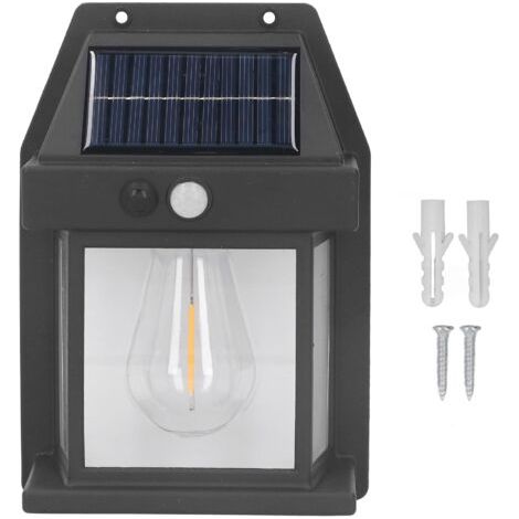 Applique murale solaire en tungstène pour extérieur, lampe d'interaction avec capteur, fixation murale, étanche IP65, noire. (1/5)