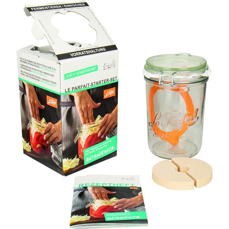 Le Parfait 44839 - Barattolo in vetro per fermentazione e conserve con ricettario incluso anello in gomma, 750 ml