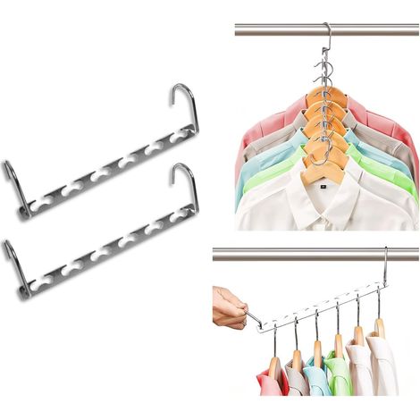 Lot de 2 cintres métalliques gain de place pour armoire, avec 6 fentes - Cintres multifonctionnels