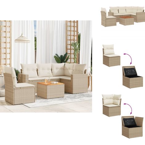 6-tlg. Garten-Sofagarnitur mit Kissen Beige Poly Rattan - Gartenmöbel - Outdoor Möbel - Rattan Gartenmöbel - PE-Rattan - Lounge Set (1/5)