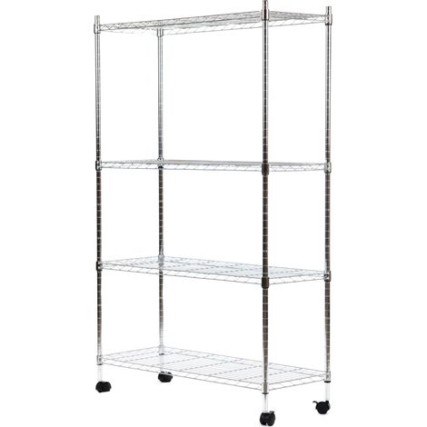 scaffale in metallo cromato 4 ripiani con ruote, 89x34x142 cm (1/4)