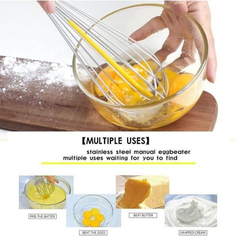 Fouets de Cuisine,2 pièces en Acier Inoxydable Fouet Cuisine et séparateur d'oeufs,Batteur Manuel Fouet en avec grattoir (1/4)