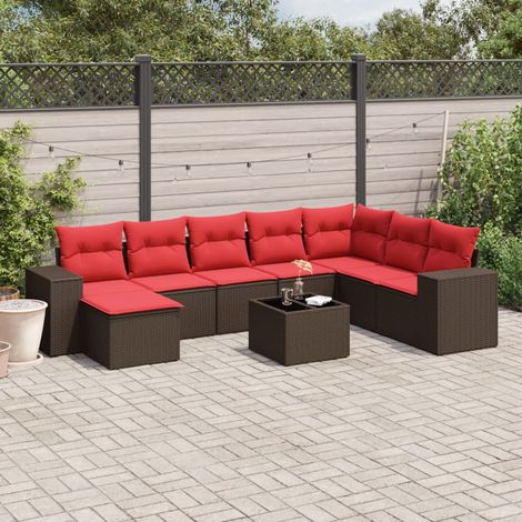9-teiliges Gartensofa-Set mit Kissen, braun, Polyrattan (1/5)