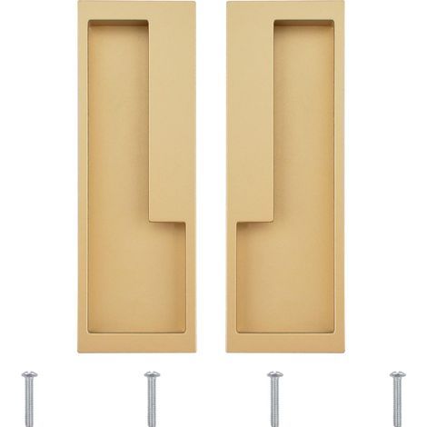 Set aus 2 eingelassenen Schiebetürgriffen aus Aluminiumlegierung mit verdeckten Schrauben, modern und schlicht für Schubladen, Schränke, Kleiderschränke (mattgold) (1/5)