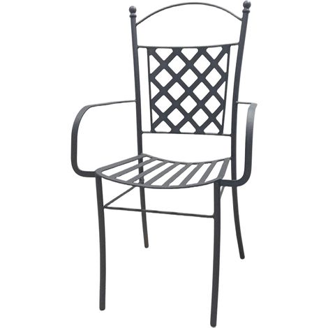 Sedia con braccioli poltrona in ferro battuto modello Rombi color antracite impilabile per esterno interno casa giardino (1/4)