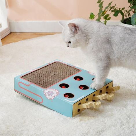 Jouets D'enichissement pou Chat pou Chats D'intéieu, Whack A Mole Game Cat Puzzle Toy, Safe Fun Box Paws Scatche, Inteactive Box Catch Mice Game Cat Puzzle Toy Fo All Ages Execise(Bleu) (1/3)
