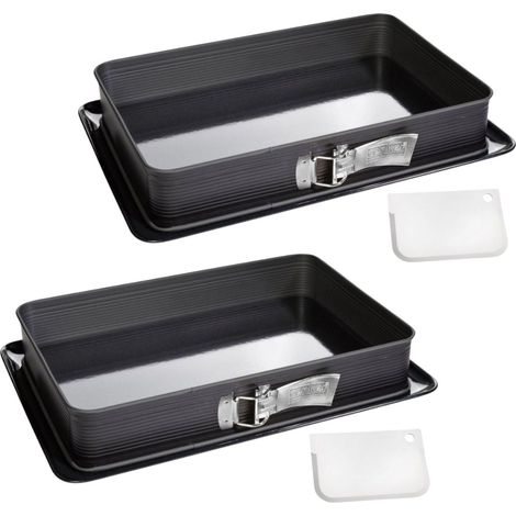 Ensemble de 2 Moules à charnière rectangulaire en acier émaillé et sa spatule 42 x 29 cm Zenker Deluxe (1/4)