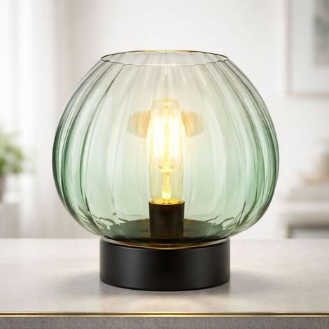 Lampada da tavolo LED Lampada da tavolo Lampada da soggiorno Lampada laterale in vetro 1 interruttore verde fiamma, metallo, 1x 7W 630lm bianco caldo, DxH 23x23,5 cm