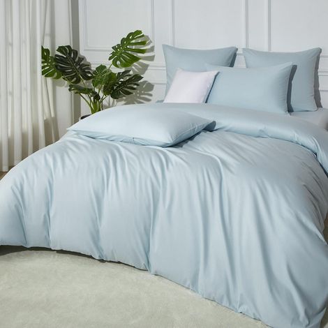 Bettwäsche-Set Baumwolle 155x220 cm Hellblau Uni mit 2 Kissenbezügen 80x80 cm