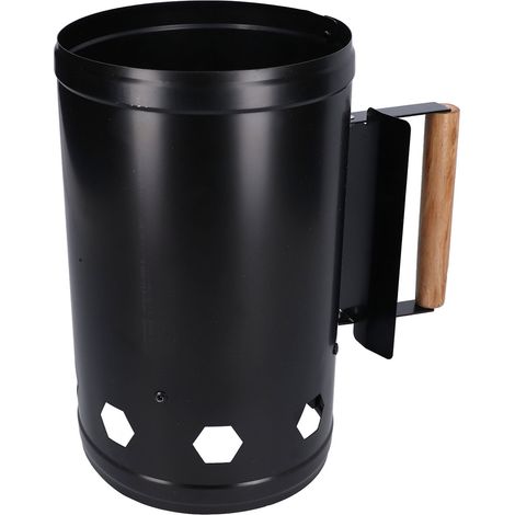 Cheminée d'allumage [Marque] Noir Acier plaqué robuste Démarrage rapide 15-20min Poignée bois (1/4)