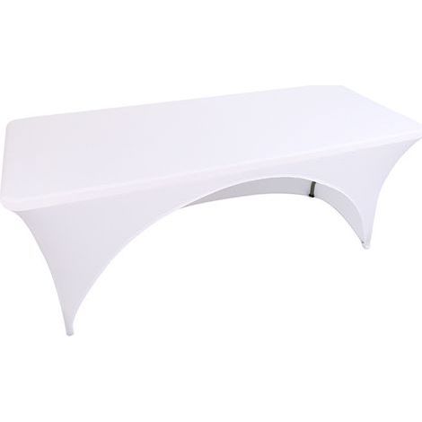 Copertura per tavolo estensibile in poliestere ed elastan, con apertura posteriore 120 cm, bianco (1/5)
