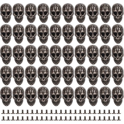 Rivet Crâne - 25x16 mm - Alliage De Zinc - Finition Électroplacée Argent/Noir - Pour Artisanat Cuir - Lot De 50 Pièces (1/5)