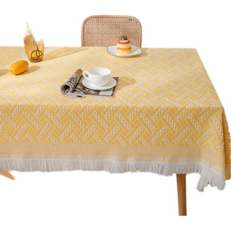 Nappe en lin et coton, nappe rectangulaire à franges en dentelle pour table basse, nappe de camping (1/5)