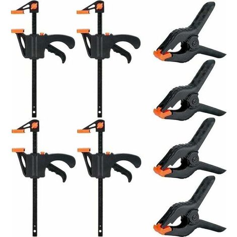 Set 4 Cleme si 4 Cleme cu Arcuri pentru Lucrari de Lemn, cu Actionare Rapida, Design Ergonomic, Plastic, 4 inch (1/4)