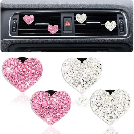 4er-Set herzförmige Auto-Lufterfrischer zum Anclipsen – Auto-Innenausstattung – Herzförmiger Lüftungsschlitzclip – Autozubehör – Glitzer – Strasssteine – Dekoration für (1/5)