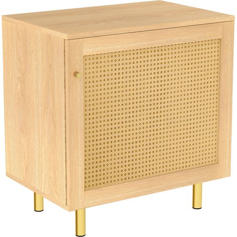 Credenza contenitore a 1 anta con rattan, finitura legno naturale 60x40x63 cm HOMVRA (1/5)