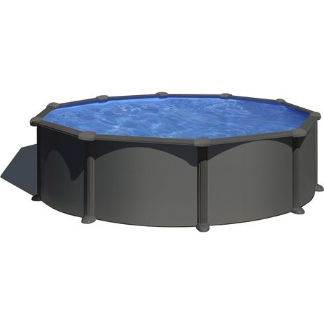 KITPR358GY Juni - Piscine Hors-Sol en Acier, Piscine Ronde avec Structure en Acier Gris Anthracite. Piscines Hors-Sol pour Jardin, Ø350 x 132 cm (1/5)