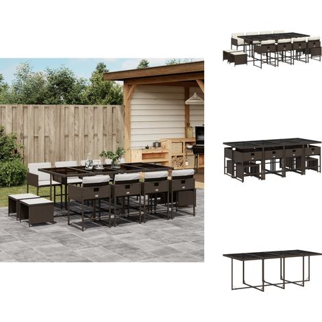 Ensemble à manger de jardin avec coussins 13 pcs marron rotin - Ensemble De Salle À Manger De Jardin - Ensembles De Salle À Manger De Jardin - Ensemble De Salle À Manger D'extérieur - Ensemble De Sall (1/5)