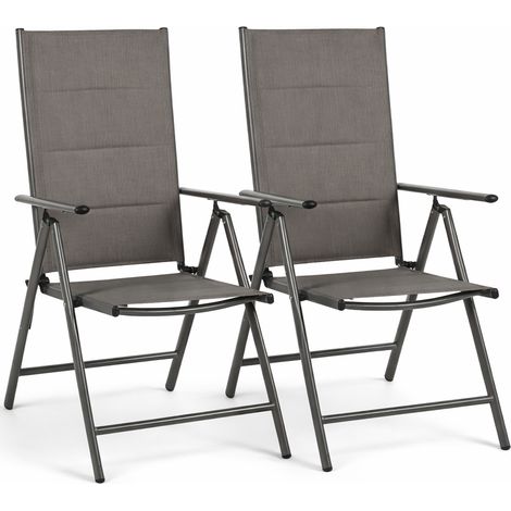 Set 2 Sedie Sdraio Grigio Pieghevoli e Salvaspazio con Schienale Alto Ergonomico