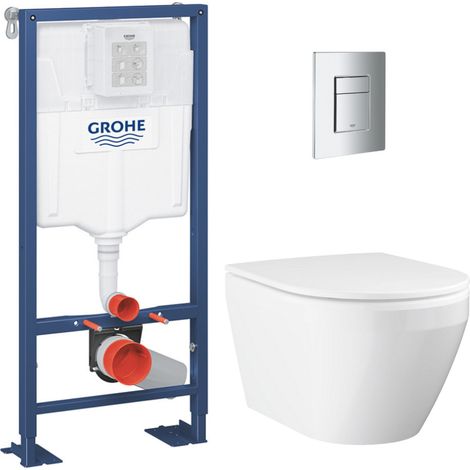 Solido pack WC bâti autoportant + WC sans bride Grohe avec fixations invisibles et abattant SoftClose + plaque (GRGRWR01-FR-VP)