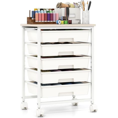 COSTWAY Chariot de Rangement à Roulettes, 5 Tiroirs,Blanc (1/5)