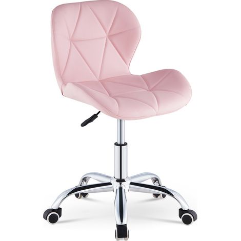Computer Desk Chair, Faux Leather Office Chair Height Adjustable Upholstered Seat Swivel Chair for Desk Home Office, Pink (1/5)