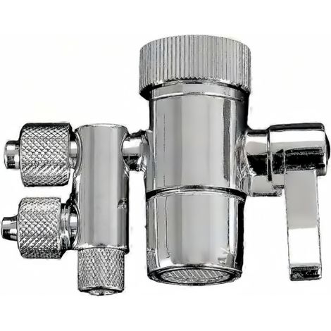 Vanne Déversoir de Robinet à Deux Voies 1/4 Pouce de Diamètre Extérieur Plaqué Chrome pour Filtre à Eau de Plan de Travail, Purificateur d'Eau, Filtre à Osmose Inverse RO, Adaptateur de Tuyau (1/5)