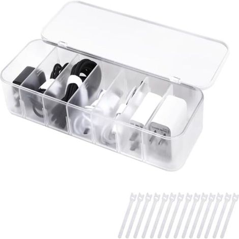 boîte de rangement pour câbles de données -Avec couvercle -Organisateur de bureau -Blanc (1/5)