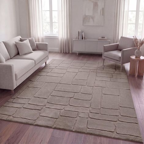 Shaggy Tapis Chambre Haut Poil Bohème Scandi Abstrait Unis Lavable Geometrique, Taupe 9, 120x160 cm (1/5)