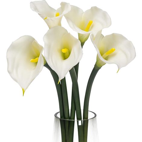 Bouquet de 10 Arums Artificiels en Latex, Diamètre 34 cm - Lys Calla Décoratifs, Fausses Fleurs Élégantes pour Événements et Mariages (1/5)