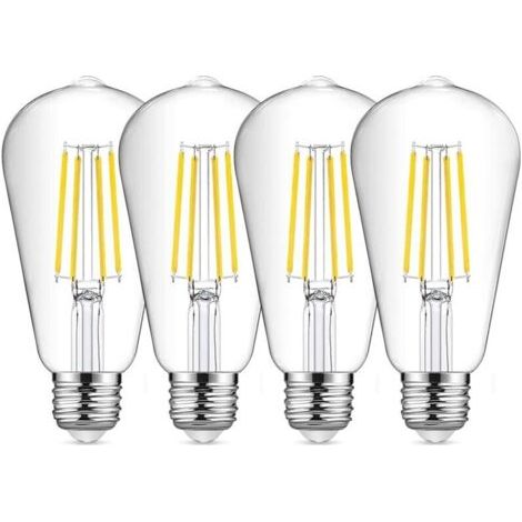 Ampoule vintage LED ST64 à filament E27 - Blanc froid 6500K, verre transparent, équivalent 80W, 8W, 4 ampoules (1/4)