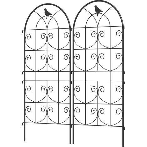 Set mit 2 schwarzen Metallspalieren (50 x 120 cm) für Kletterpflanzen, Gemüse, Ranken und Blumen – mit Vogelschutz