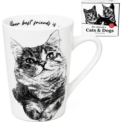 Taza grande de porcelana con diseño de gato, 400 ml, Reina Isabel, regalo premium para amantes de los gatos. (1/5)