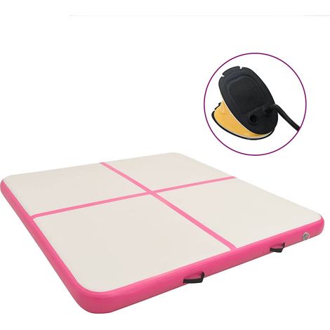 Aufblasbare Gymnastikmatte mit Pumpe 200x200x10 cm PVC Rosa