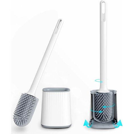 Brosse WC en silicone avec support antibactérien, brosse suspendue pour salle de bain et toilettes, blanche-AquaForge (1/4)