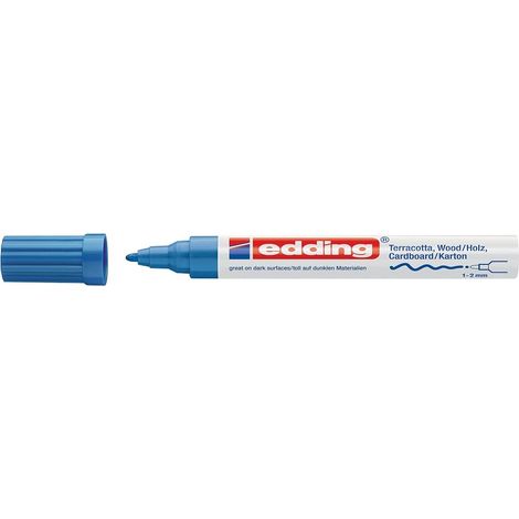 Marqueur peinture à encre mate - 1 marqueur - pointe ogive 1-2 mm - bleu - pour écrire et décorer sur surfaces rugueuses, foncées ou poreuses – idéal pour terre cuite, carton, bois (1/2)