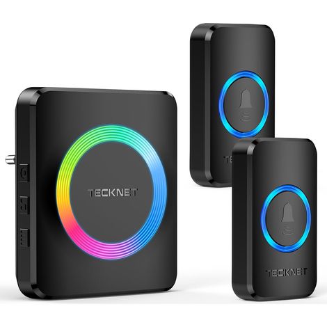 Sonnette sans Fil Exterieur Etanche, Sonnette sans Fil Portée 600m, Kit de Sonnette avec 1 Récepteur Enfichable et 2 émetteurs, Indicateur RVB, 60 Mélodies, 5 Niveaux de Volume (1/5)