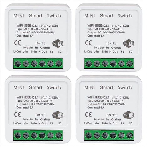 4er-Set WLAN-Smart-Schalter, Fernsteuerung per App, 2-Wege 16A, Lichtdimmer für die Hausautomation (1/5)