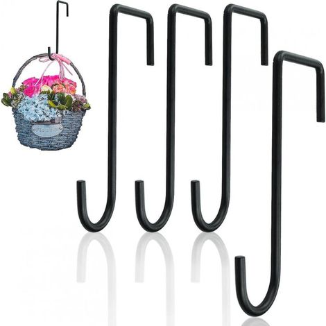Supports de panier suspendus, 4 pièces, crochets de clôture noirs, cintres muraux en acier robuste pour plantes, carillons éoliens, décoration de jardin (1/5)