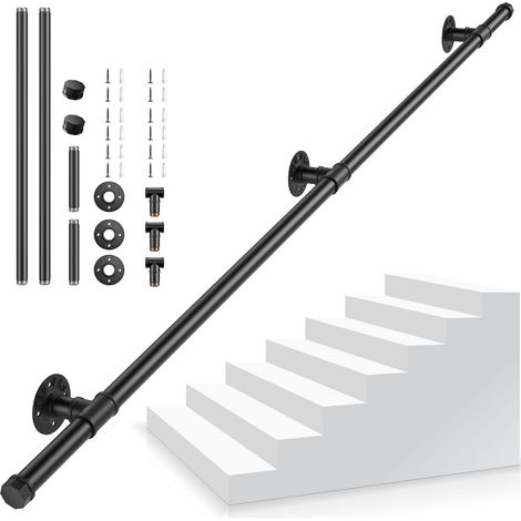 Main Courante pour Escalier, Main Courante Escalier Interieur Exterieur, Main Courante Noire avec Tuyau en Acier Galvanisé Industriel Antidérapant pour Cuisine Salle de Bain Jardin, 1,5M (1/5)