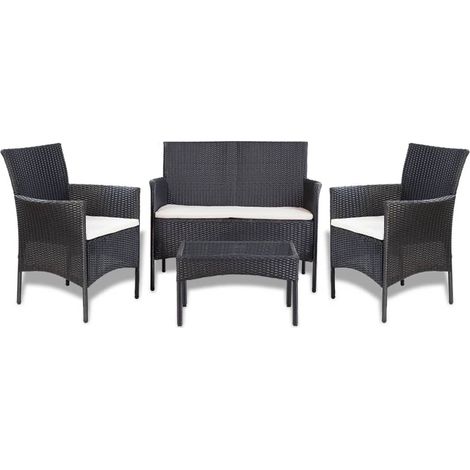4-tlg. Garten-Lounge-Set mit Auflagen Poly Rattan Schwarz