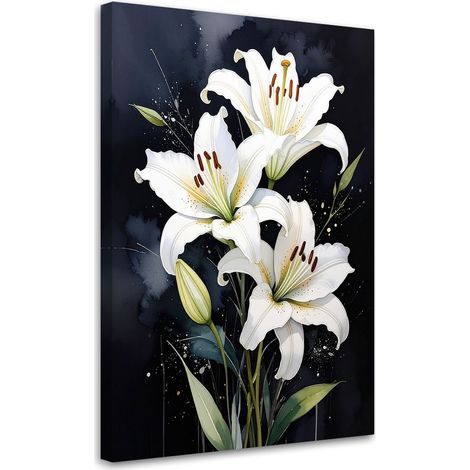 Leinwandbilder Weiße Lilienblüten auf schwarzem Hintergrund 20x30 (1/5)
