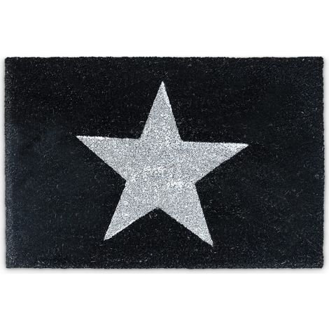 Paillasson Tapis d'accueil en fibre de coco étoile 40 x 60 cm natte de sol essuie-pieds tapis de plancher porte entrée antidérapant caoutchouc PVC intérieur extérieur noir (1/5)