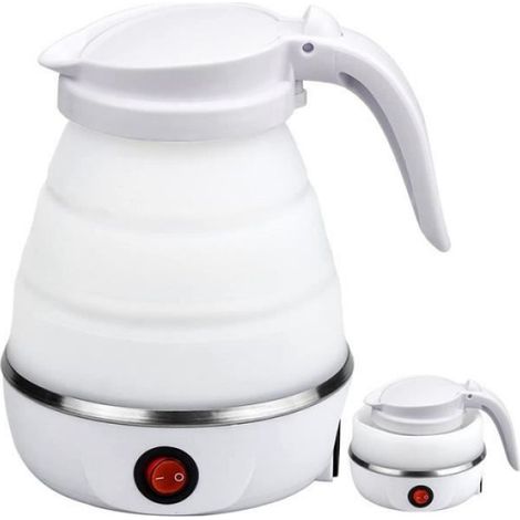 Bouilloire Pliable 0.6L 600w Bouilloire de Voyage en Silicone,Mini Bouilloire Portable pour Voyages-Blanc (1/4)