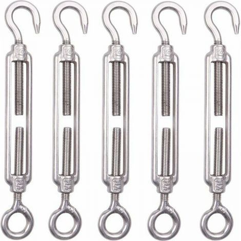 Lot de 5 M6 Tendeur Cable Inox 6mm Tendeur Cloture Crochet Tendeur 304 en Acier Inoxydable Réglable Tendeur Grillage pour Corde Cable Fil à Linge Jardin Grillage (1/2)